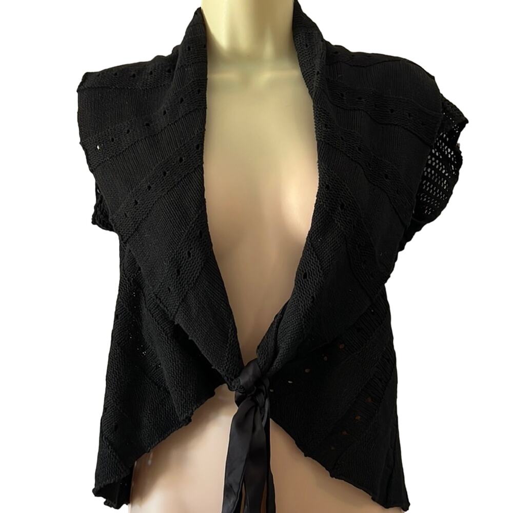 Forever 21 Black Sweater Vest Cardigan Juniors Size Small Tie Front Y2K